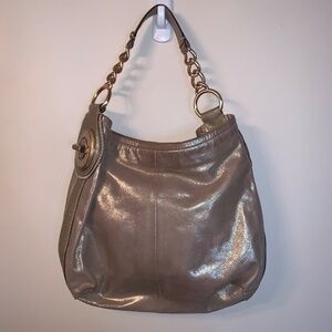 Coach Peyton Metallic Pewter Shimmer Leather Shoulder Bag